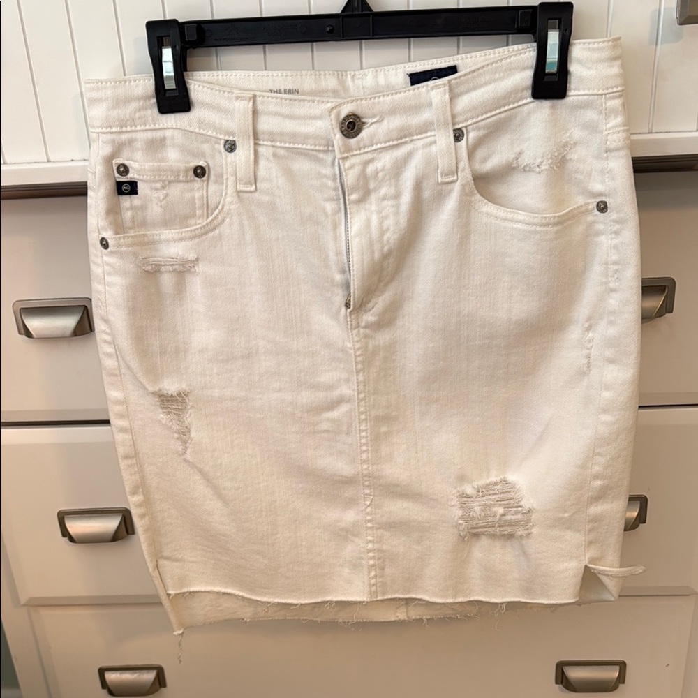 AG White Distressed Denim Skirt